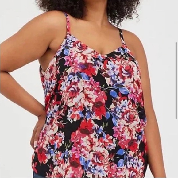 Torrid Red and Pink Floral Camisole Top Blouse Tank Shirt Sz 2X - Picture 1 of 4
